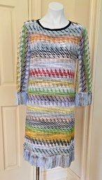 Missoni Rhombus Multicolor Boucle Knit Dress With Fringed Hemline