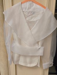 Sheer Crepe Designer Blouse With Crystal Bezel Cufflink Buttons - Measures Approx. Size M / 8