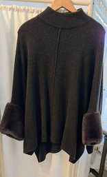 Gorgeous Cashmere Project Chocolate Brown Knit Sweater With Mock T-neck And Cuffed Sleeves