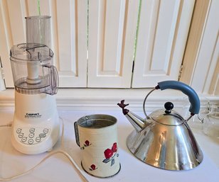 Alessi Michael Graves Whistling Bird Stainless Kettle, Cuisinart Smartpower Duet, Vintage Flour Sifter