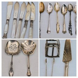 Assorted Vintage Sterling Silver Tableware And Butter Knives With Mother Of Pearl Handles