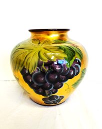 Vintage Gold-tone Harvest Grapes 10' Ceramic Vase