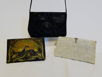 Vintage Set Of 3 Women's Beaded Evening Handbags & Clutch