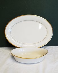 Lenox ETERNAL Fine Bone China Oval Medium Serving Platter &  Vegetable Dish With 24 Kt. Gold Border