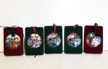 Vintage Set Of Royal Copenhagen 1992-1995 Santa Claus Christmas Collection Ornaments - Original Box