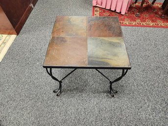 Square Slate & Wrought Iron Outdoor Table #1