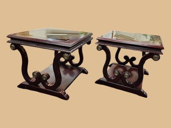 Coaster Fine Furniture Cherry Finish W/glass End Table Pair