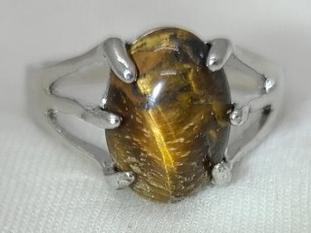 Vintage Sterling Silver Size 10 Statement Tiger Eye Ring ~ 4.62 Grams