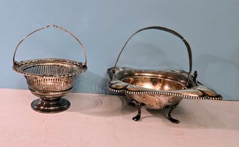 2 Vintage /antique? Sterling & Silver Plate Candy Dishes With Engraving And Hallmark Stamp