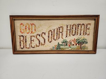 Vintage God Bless Our Home Cross Stitch Needlepoint