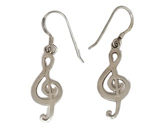 Sterling Silver Treble Clef Musical Note Dangle Earrings