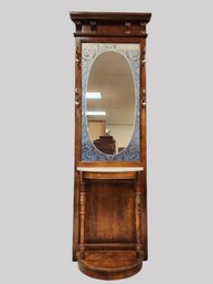 Vintage Demilune Style Hall Tree W/Marble Top & Mirror