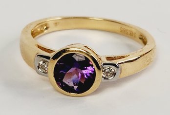 Unique 14k Yellow Gold Amethyst & Diamond Ring