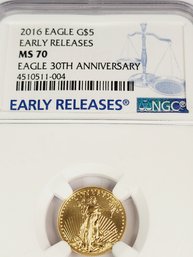 Perfect...2016 GOLD American Eagle $5 Coin NGC Slab Graded MS70  Condition...no Sales Tax