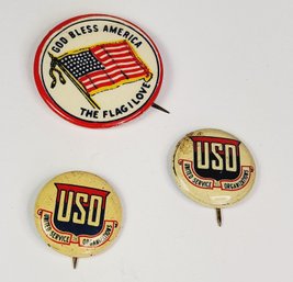 Vintage USO United Service Organizations Pin And  God Bless America  Patriotic WWI World War Pin