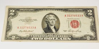 1953 $2 Dollar  Red Seal Certificate  Bill / Note