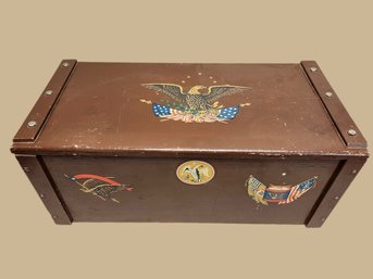 MCM Vintage Wood Brown Trunk Eagle Design