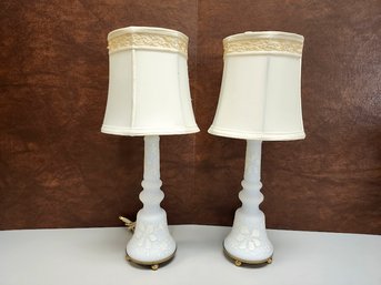 MCM Milk Glass & Brass Lamp Pair