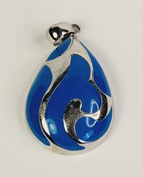 Vintage Sterling Silver Blue Enamel Inlay Pendant