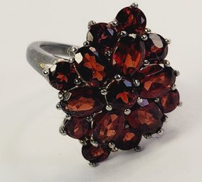 UNiQUE Vintage Sterling Silver Red Garnet Stone Cluster Ring