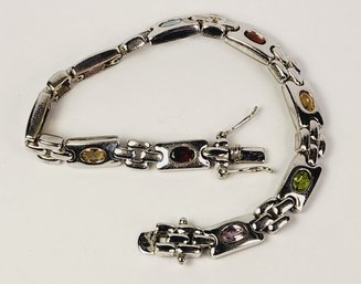 Beautiful Multi Gemstone - Garnet, Amethyst, Citrine, Peridot Sterling Silver Bracelet