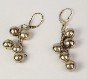 Vintage Sterling Silver  Round Ball Hanging Dangle Drop Earrings