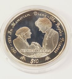 Sierra Leone 1997 Princess Diana With Mother Theresa 10 Dollars SILVER Coin PROOF