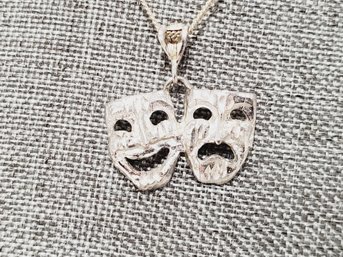 Sterling Silver Chain With Drama Theatre Comedy & Tragedy Pendant Necklace