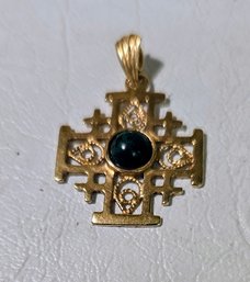 14 Karat Gold Jerusalem Cross Pendant With Eilat / King Soloman's Stone