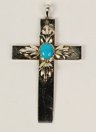 Vintage Sterling Silver South West Navajo * Richard Yazza * Turquoise Stone Cross