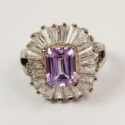 Fabulous Sterling Silver  Spinal Clear Stone Design With Amethyst Stone Center Ring