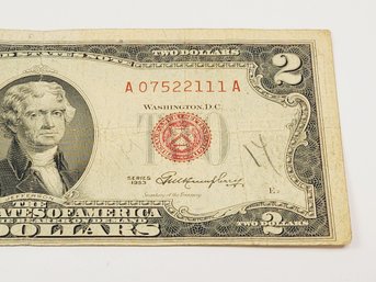 1953 $2 Dollar  Red Seal Certificate  Bill / Note