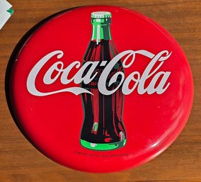 Vintage 1990 Metal Coke Button Sign