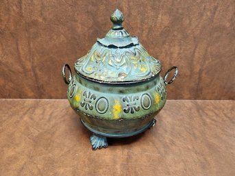 Large Decorative Tin Jar W/lid