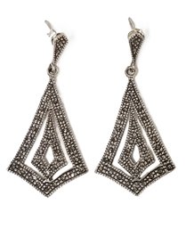 Vintage Sterling Silver Marcasite Drop Earrings