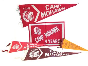 Vintage 1950's Various Size Camp Mohawk And Brownie/girl Scout Felt Pennants & Banner