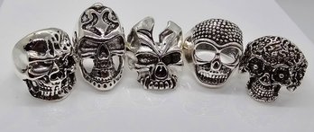 Lot Of 5 Mens Punk Novelty Rings In Various Sizes