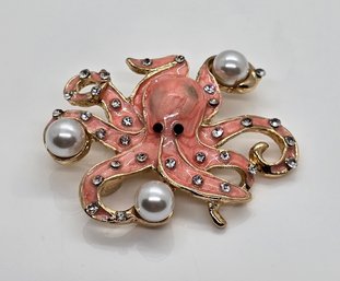 Awesome Octopus Brooch With Faux Pearls