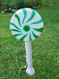 Vintage Lighted Green & White Peppermint Candy Holiday Christmas Blow Mold