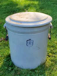 Antique Nelson McCoy 6 Gallon Salt Glazed Stoneware Crock With Wood Handles & Lid!