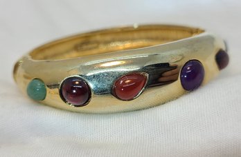 Vintage 'Moresco' Gold Tone Bangle Hinged Bracelet With 6 Gemstones