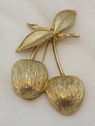 Vintage Sarah Coventry Gold Tone Cherries Brooch