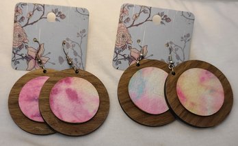 2 Pair Of Vintage Hand Made Wooden Earrings