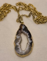 Stunning Geode Slice With Gold Tone Band On A 24' Gold Tone Chain