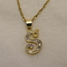 Sterling Silver 17' Italian Necklace With Sterling Monogram 'S' Pendant W Untested Stones ~ 3.18 Grams