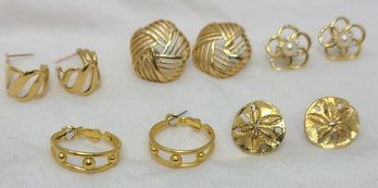 Vintage Lot Of 5 Gold Tone Pierced Fashion Earrings