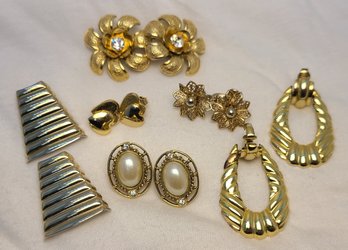 Vintage Lot Of 6 Gold Tone Clip On Fashion Earrings