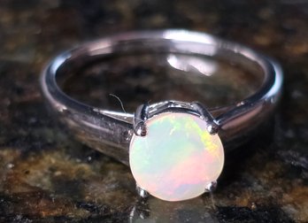 Amazing Color Ethiopian Welo Opal, Rhodium Over Sterling Ring