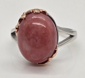 Pink Opal, Rhodium & 18k Rose Gold Over Sterling Ring