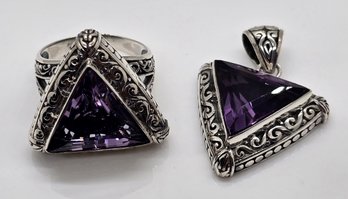 Bali, Rose De France Amethyst Ring & Pendant In Sterling